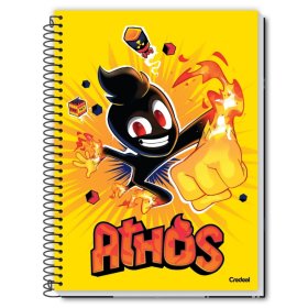 Caderno A4 amarelo espiral do Athos - capa dura, 80 páginas